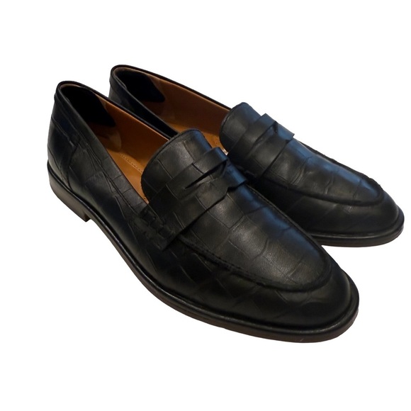 J Mclaughlin Shoes - J. McLaughlin Women’s Concetta Black Leather Loafers in Embossed Croc Sz 7 EUC